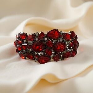 Vintage Rhinestone Clamper Cuff Bracelet Revival Statement Piece Art Deco
